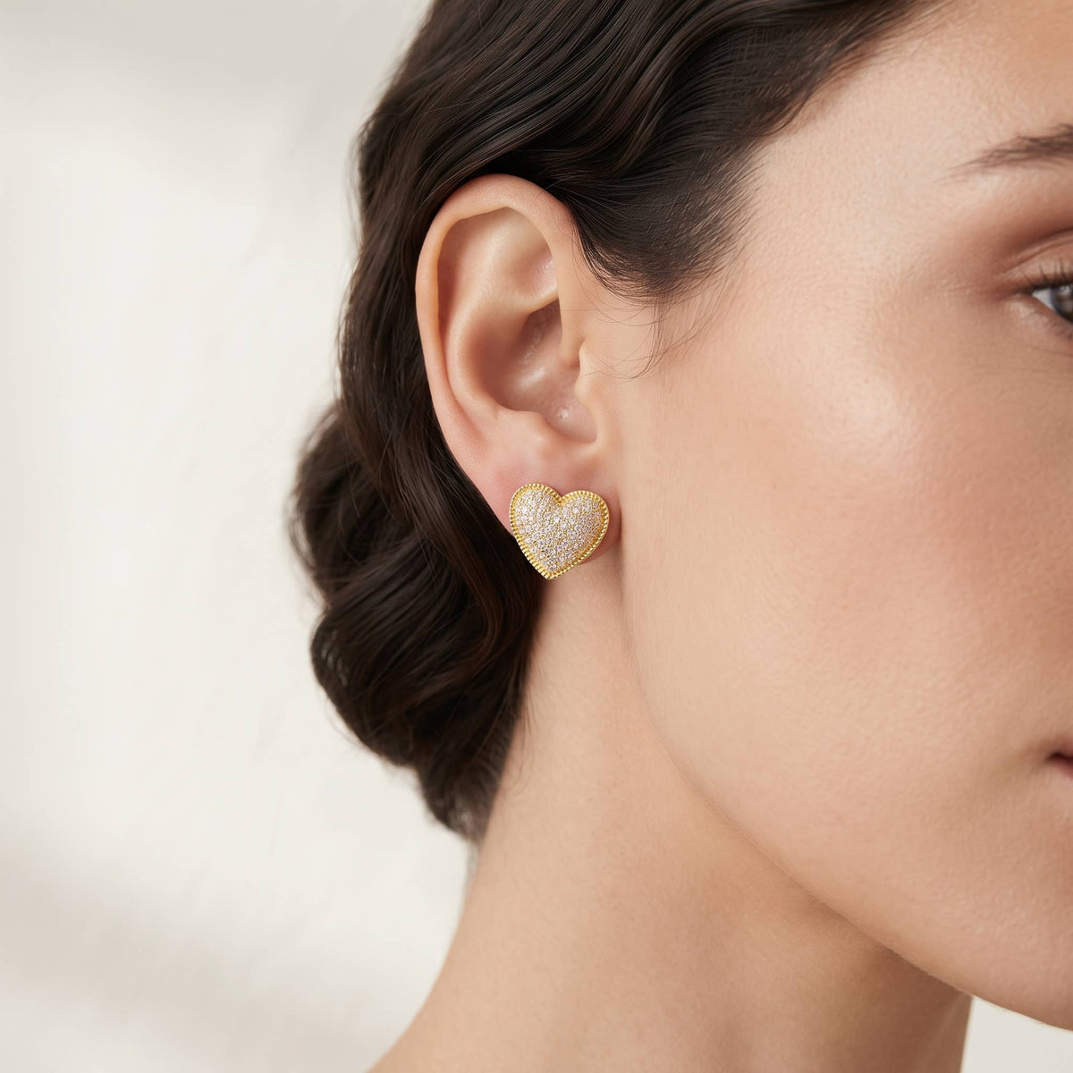 Pave Heart Stud Earrings