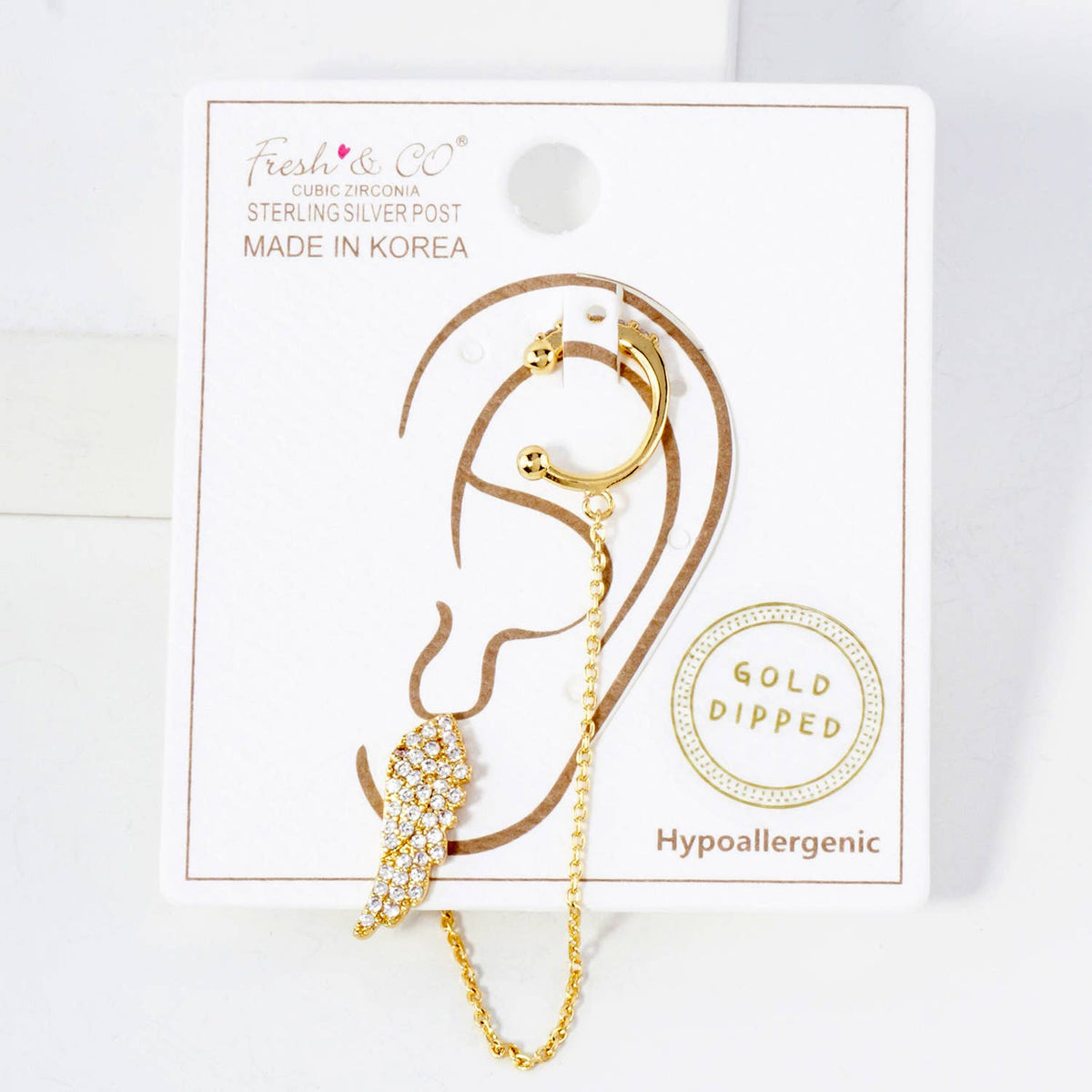 Angel-Wing Stud and Ear Cuff Drape Chain Earring Set