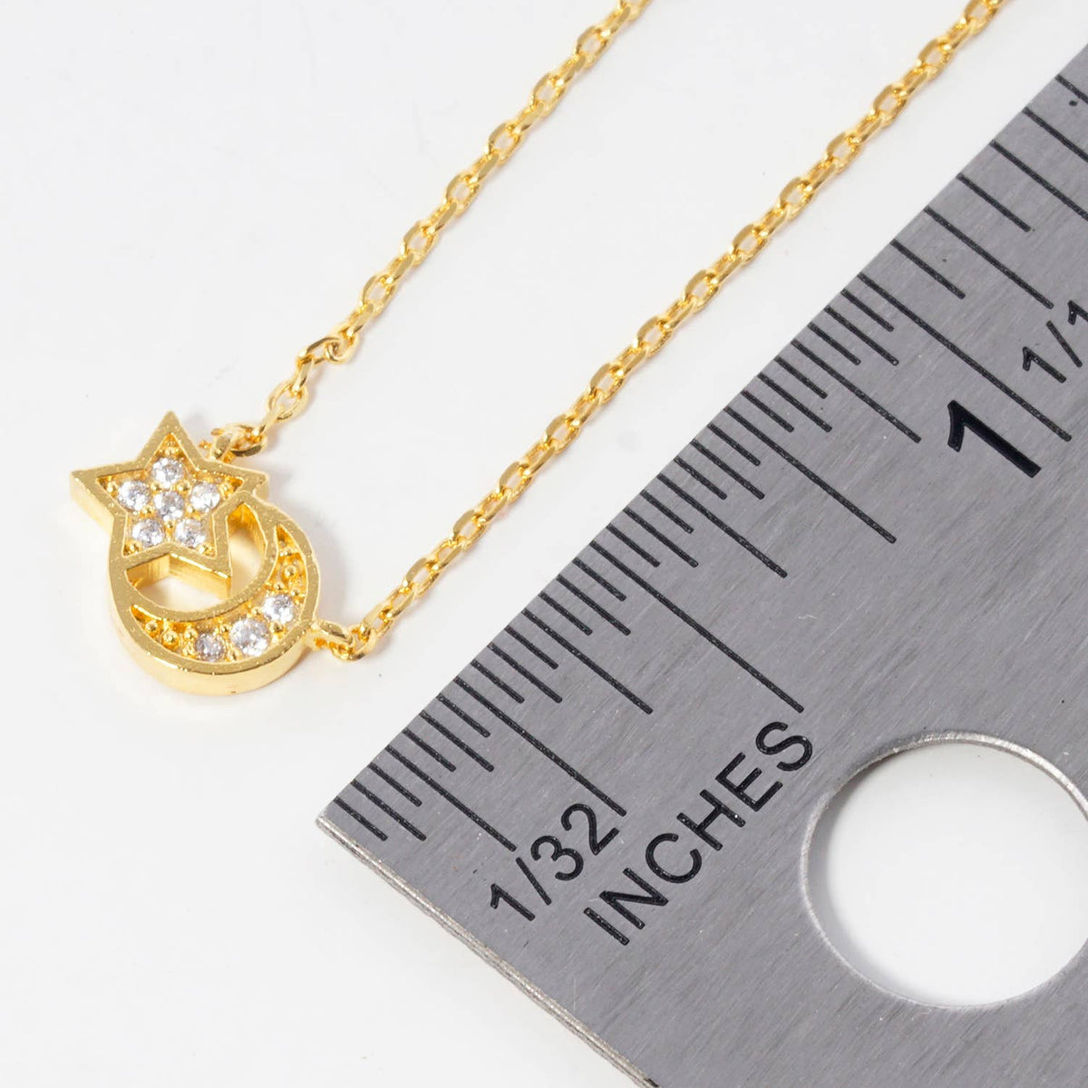 Celestial Star and Crescent Moon Dainty Pendant Necklace