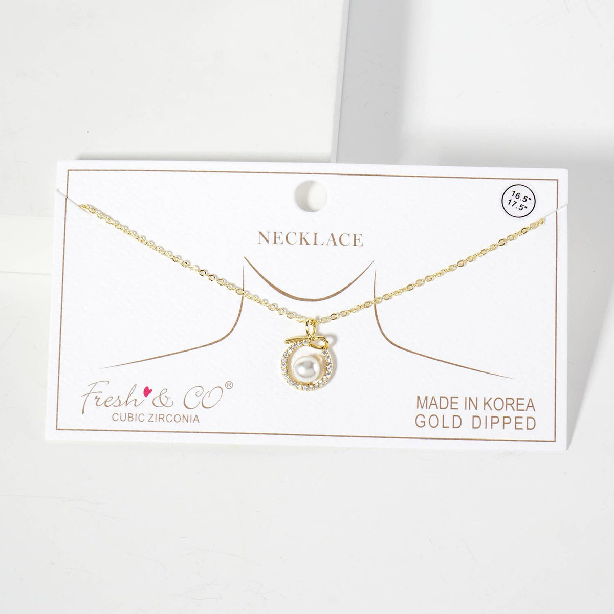 Center Pearl Point Pave-Set Circle Bow Pendant Necklace
