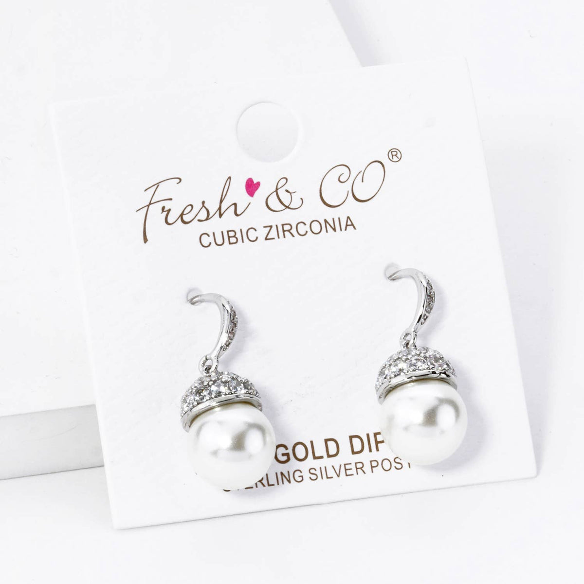 18K Gold Dipped Pave Cubic Zirconia 8mm Pearl Drop Dangle.