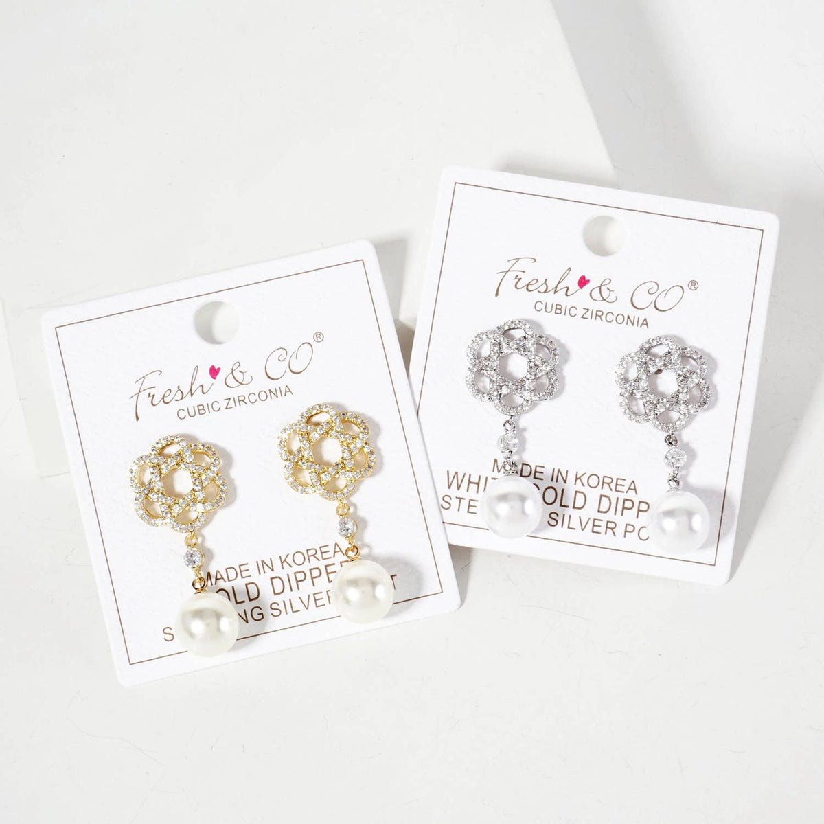 Botanical-Theme 10mm Pearl Drop Pave-Set Gold-Dipped Earring