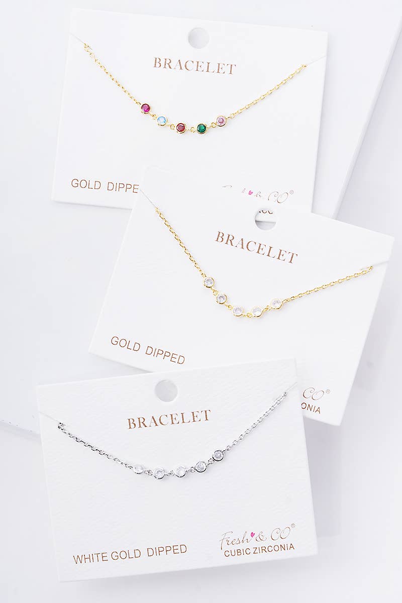 Dainty Bezel-Set Cubic Zirconia Station Chain Bracelet