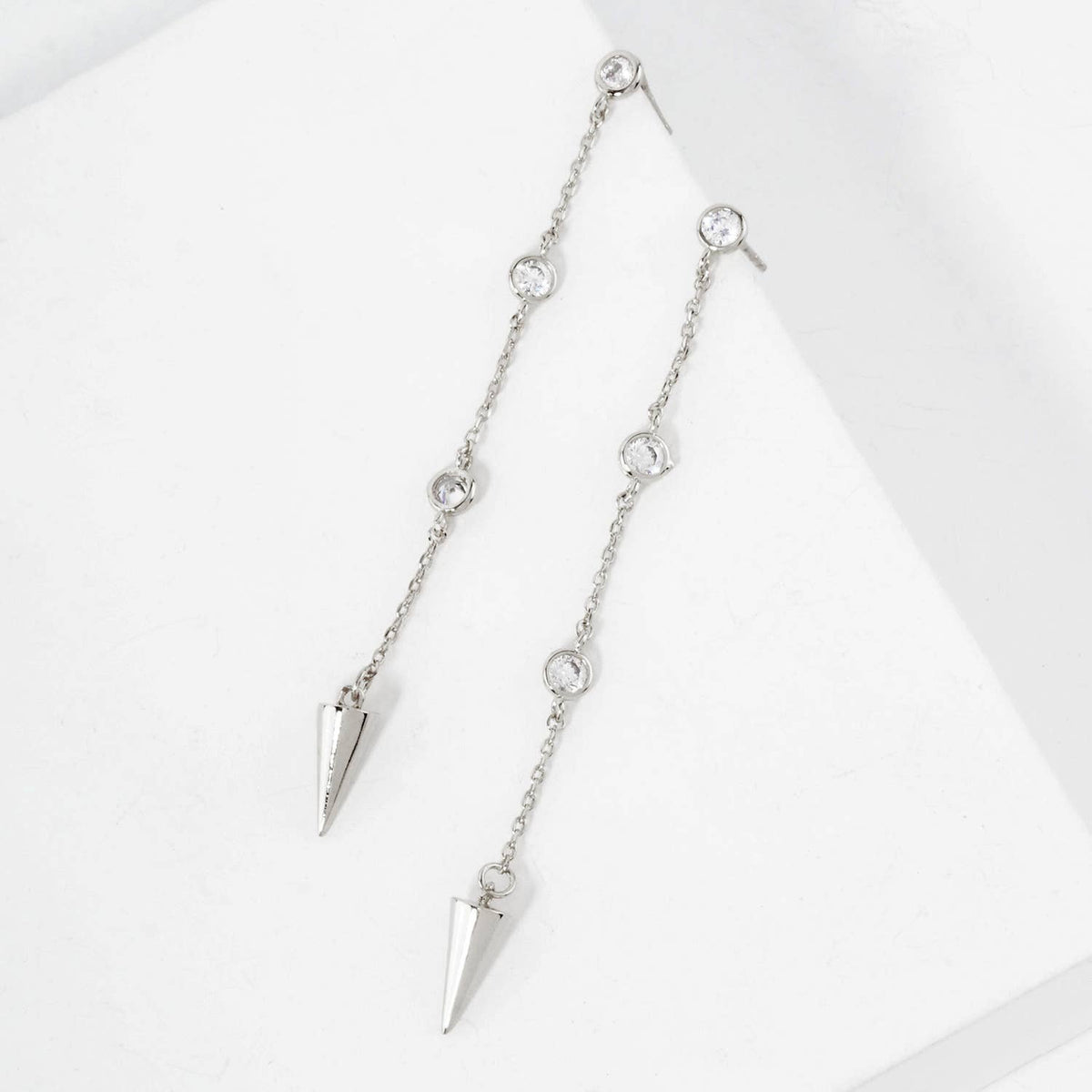 8K-Gold-Dipped Station Chain Drop Earrings with Spike Accent