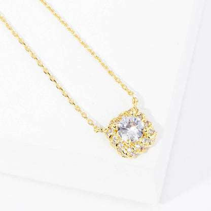 Dainty Cubic Zirconia Cushion Halo Bridesmaid Necklace