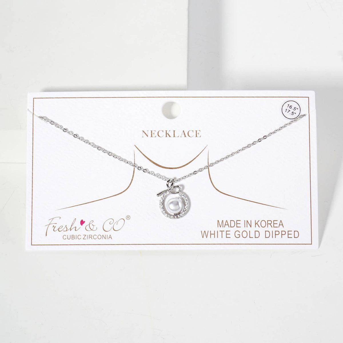 Center Pearl Point Pave-Set Circle Bow Pendant Necklace