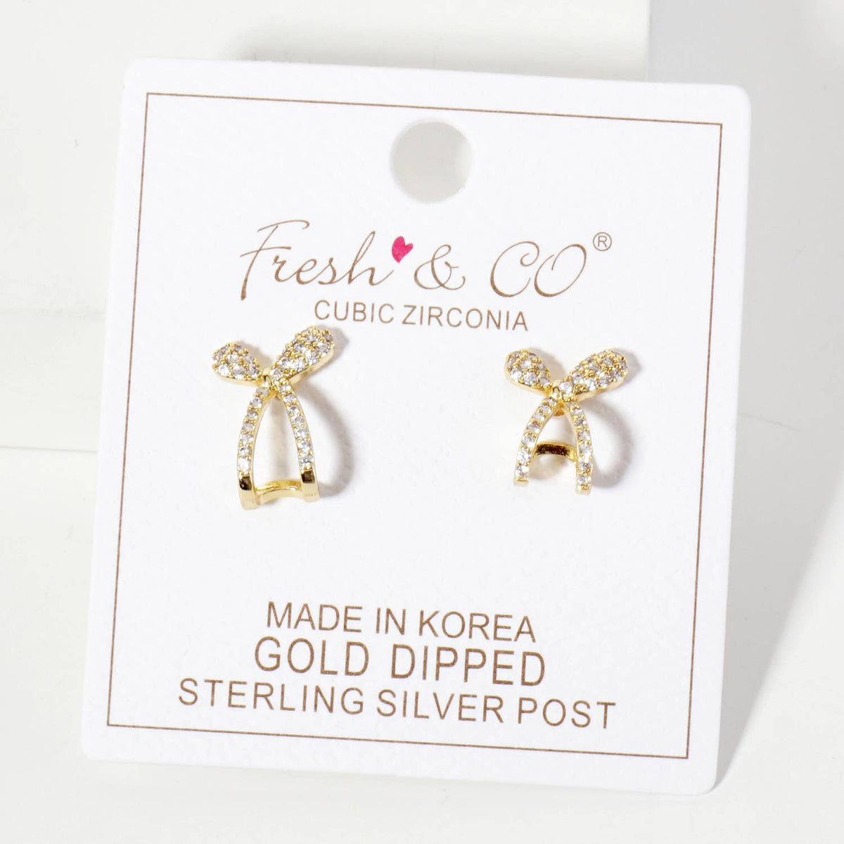 Pave-Set CZ 15mm Bow Open Huggie Hoop Earrings