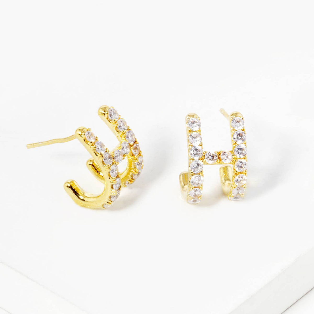 Dainty Pave Cubic Zirconia Initial "H" Huggie Hoop Earrings