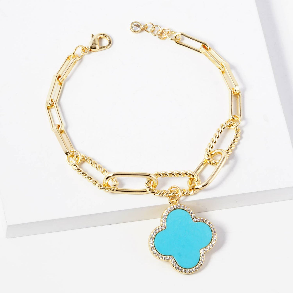 Clover Charm Paperclip Chain Bracelet