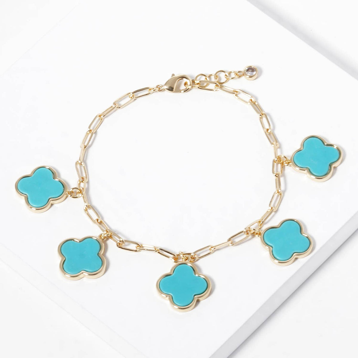Mother of Pearl Clover Charm Paperclip Link Bracelet
