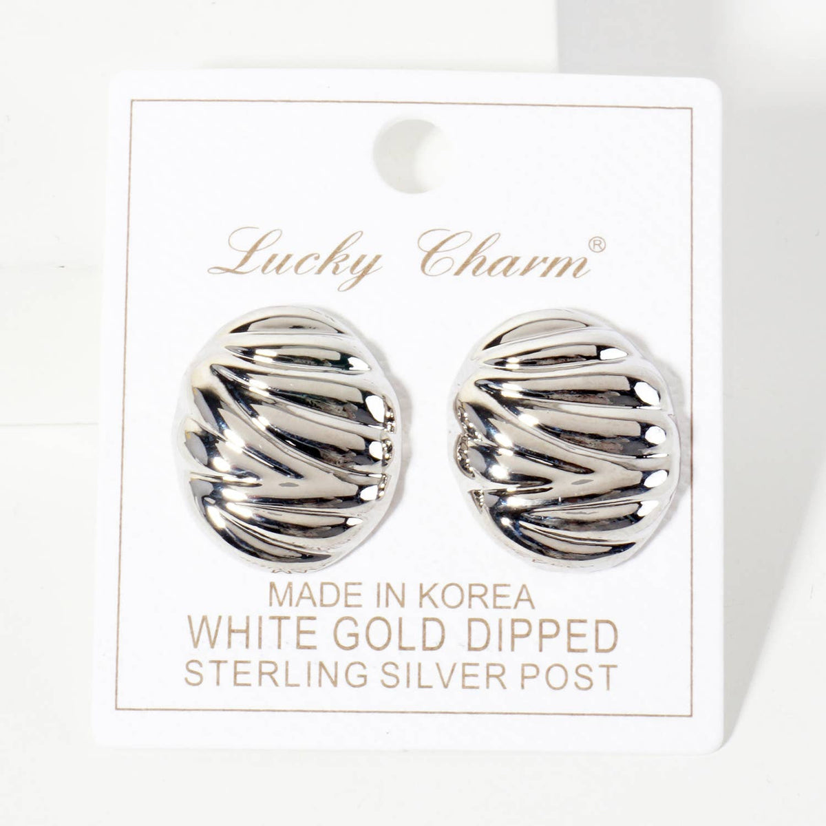 Brass Ribbed Oval-Shaped Stud Earrings