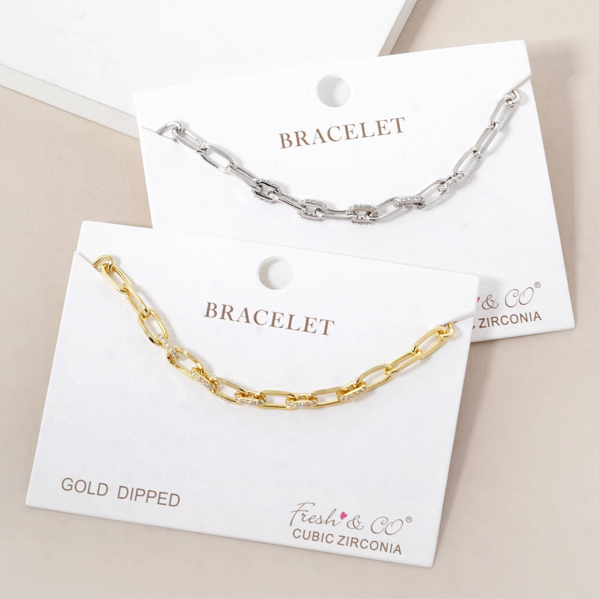 CZ Pave U-Link Paperclip Bracelet