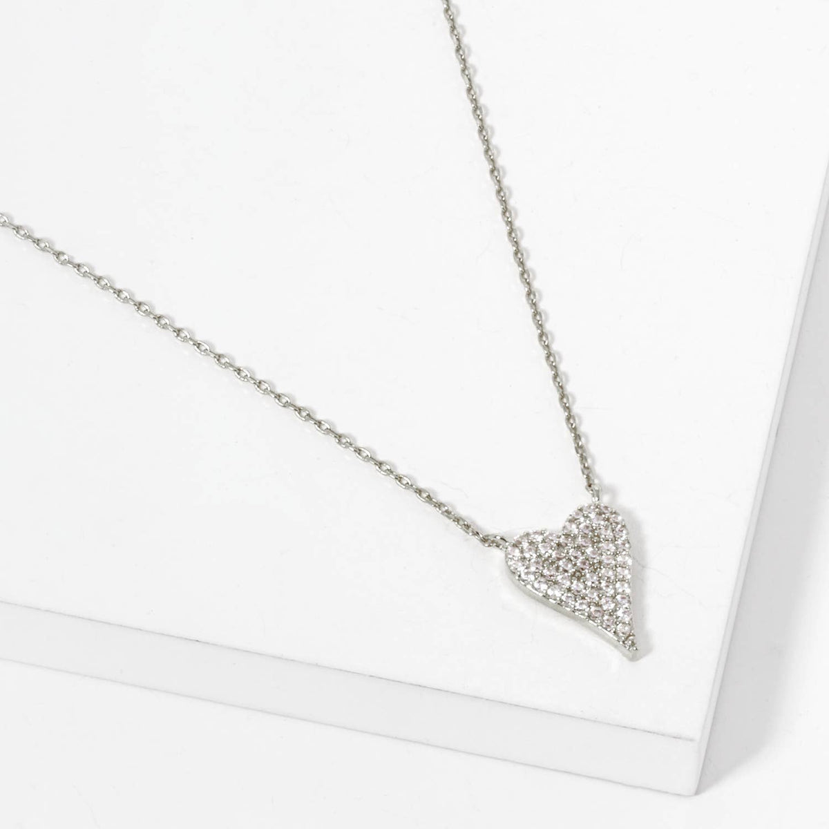 Dainty Pave CZ Elongated Heart Pendant Necklace