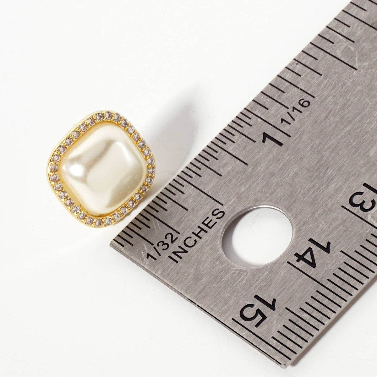 Square-Shaped Pearl with Pave-Set Stud Earrings