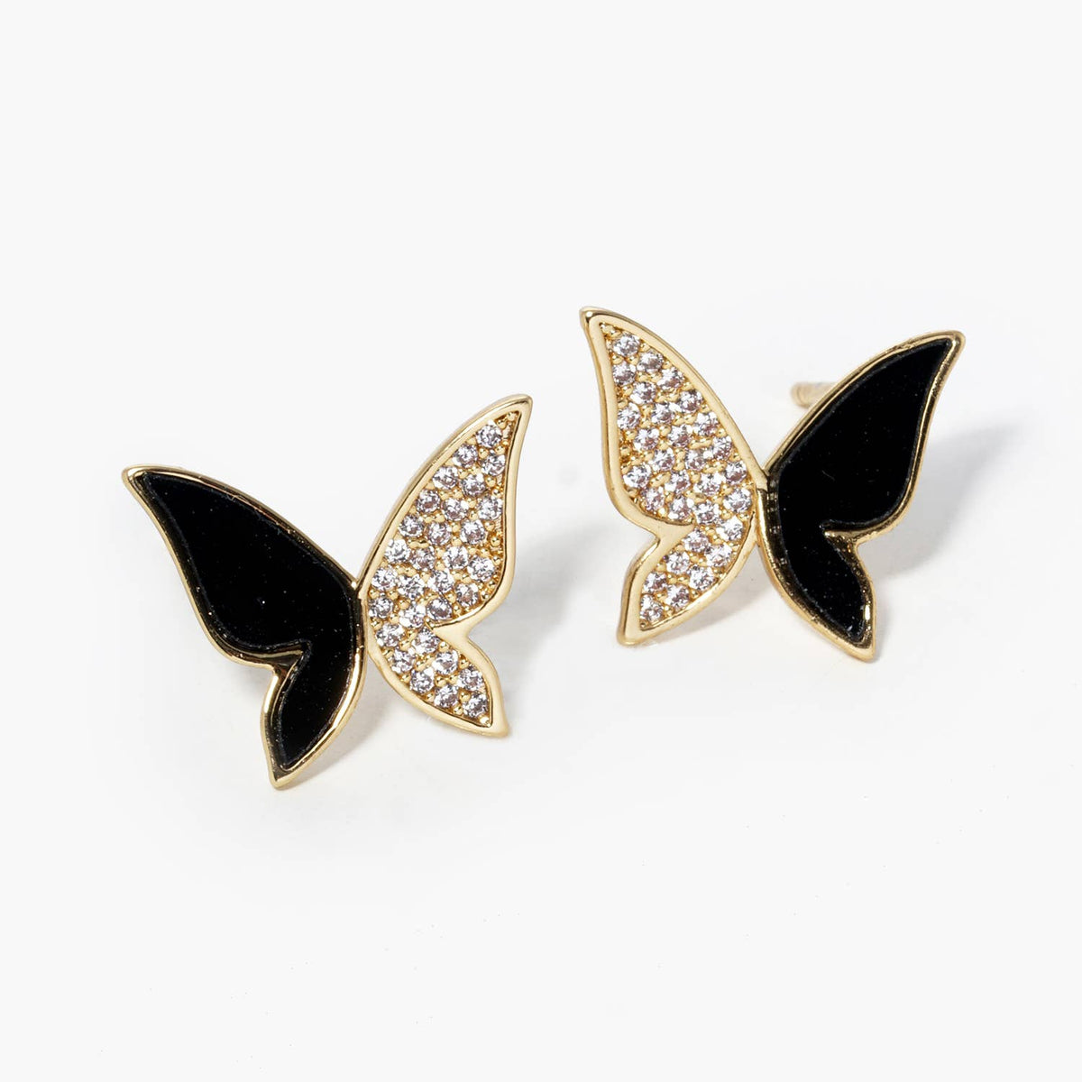 Cubic Zirconia & Enamel Asymmetric Butterfly Stud Earrings