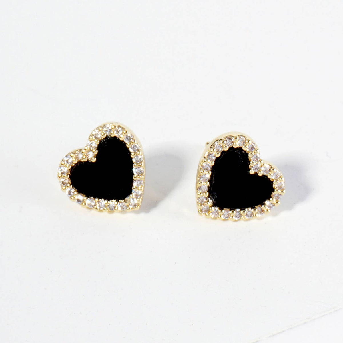 Heart Stud Earrings / 18K Gold Dipped Pave Set Cubic