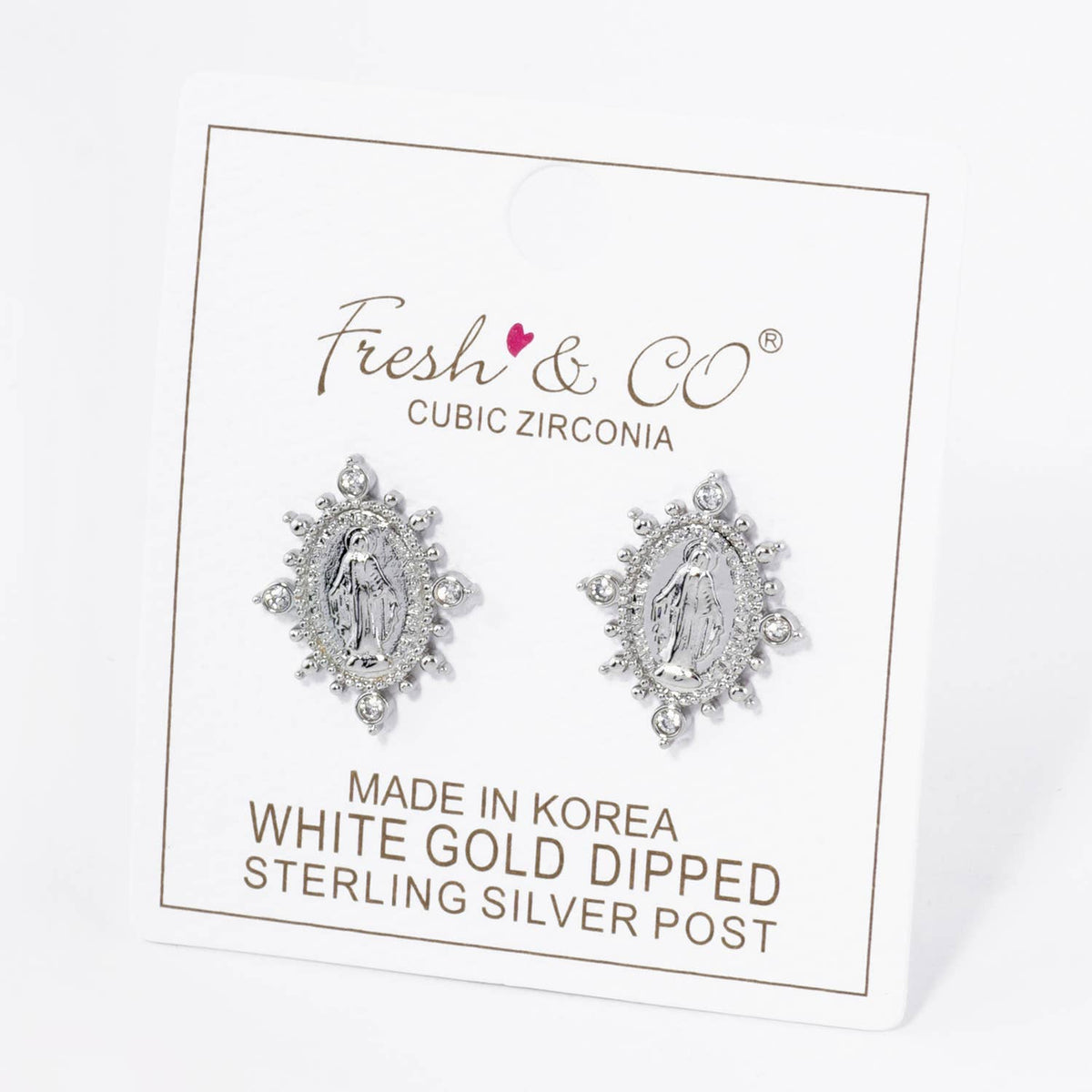 18K GOLD DIPPED CZ OVAL MIRACULOUS MEDAL RELIGIOUS STUD