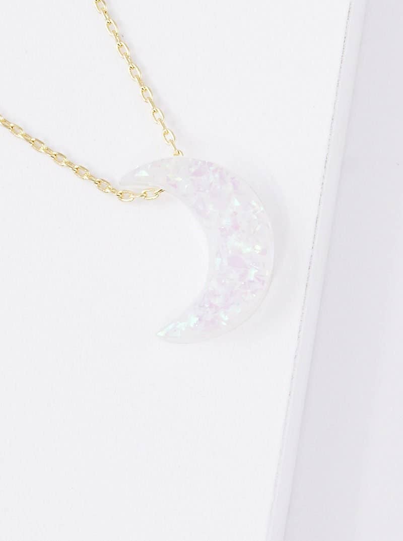 Gold Plated Opal Crescent Moon Necklace
