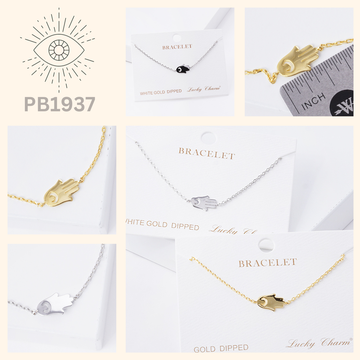 Spiritual-Theme Sideways Hamsa Chain Bracelet