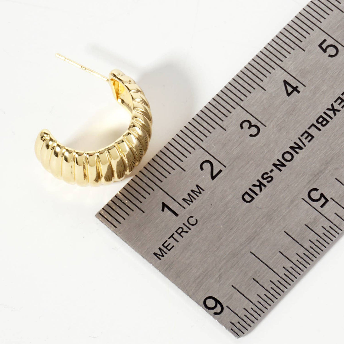 Polished Brass 20mm Ribbed Half Hoop Earrings