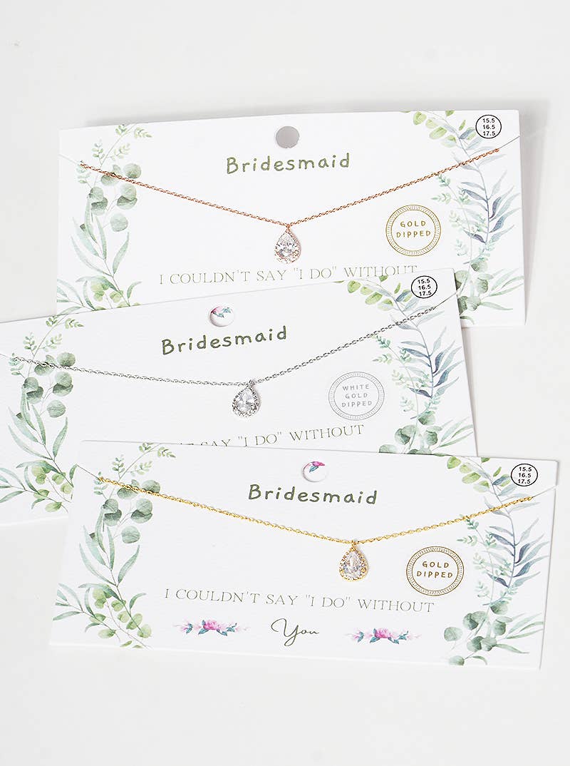Dainty Pear Cubic Zirconia Bridesmaid Necklace