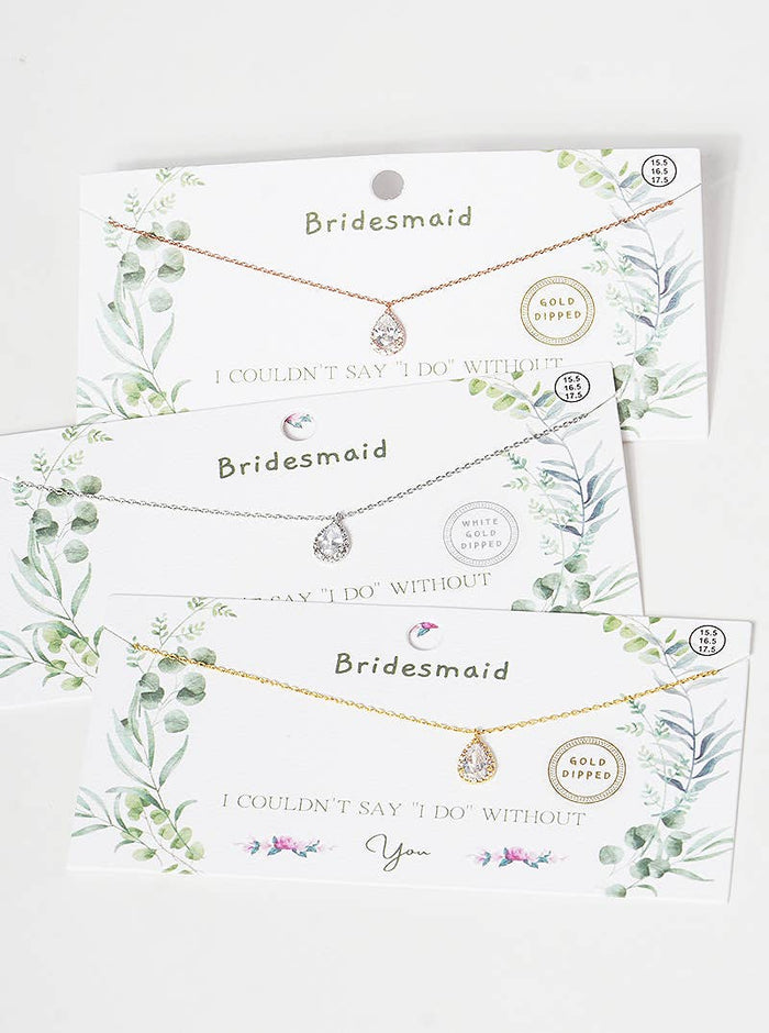 Dainty Pear Cubic Zirconia Bridesmaid Necklace