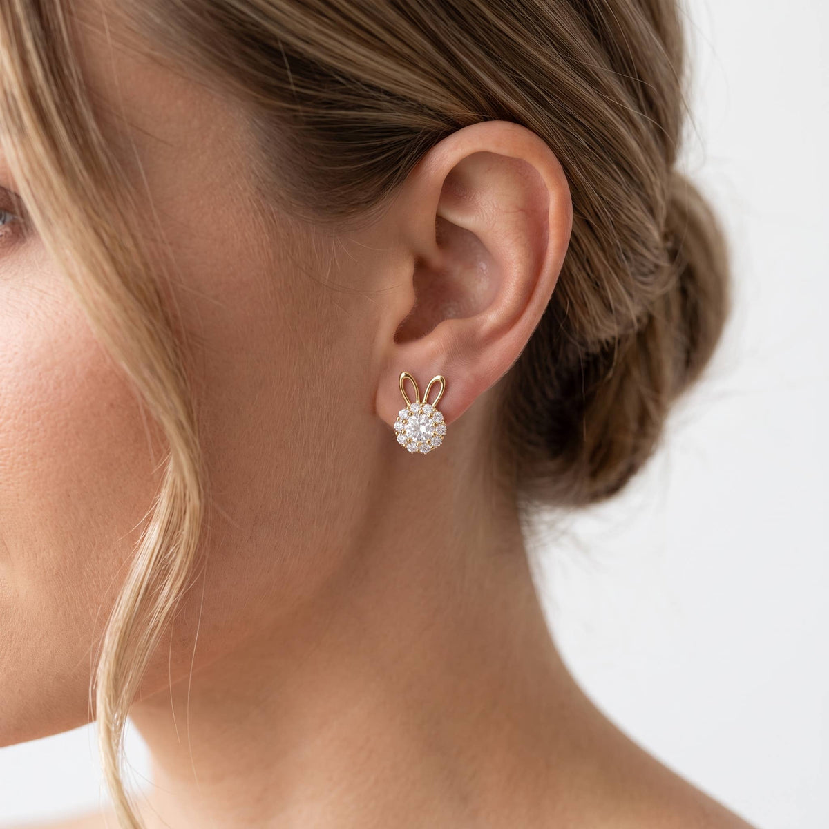 Cubic Zirconia Bunny Ear Stud Earrings
