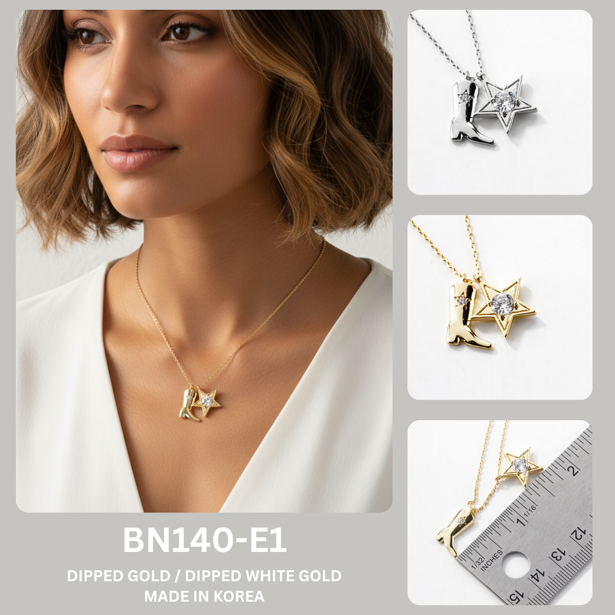 Western Cowboy Boot and Star Charm Pendant Necklace