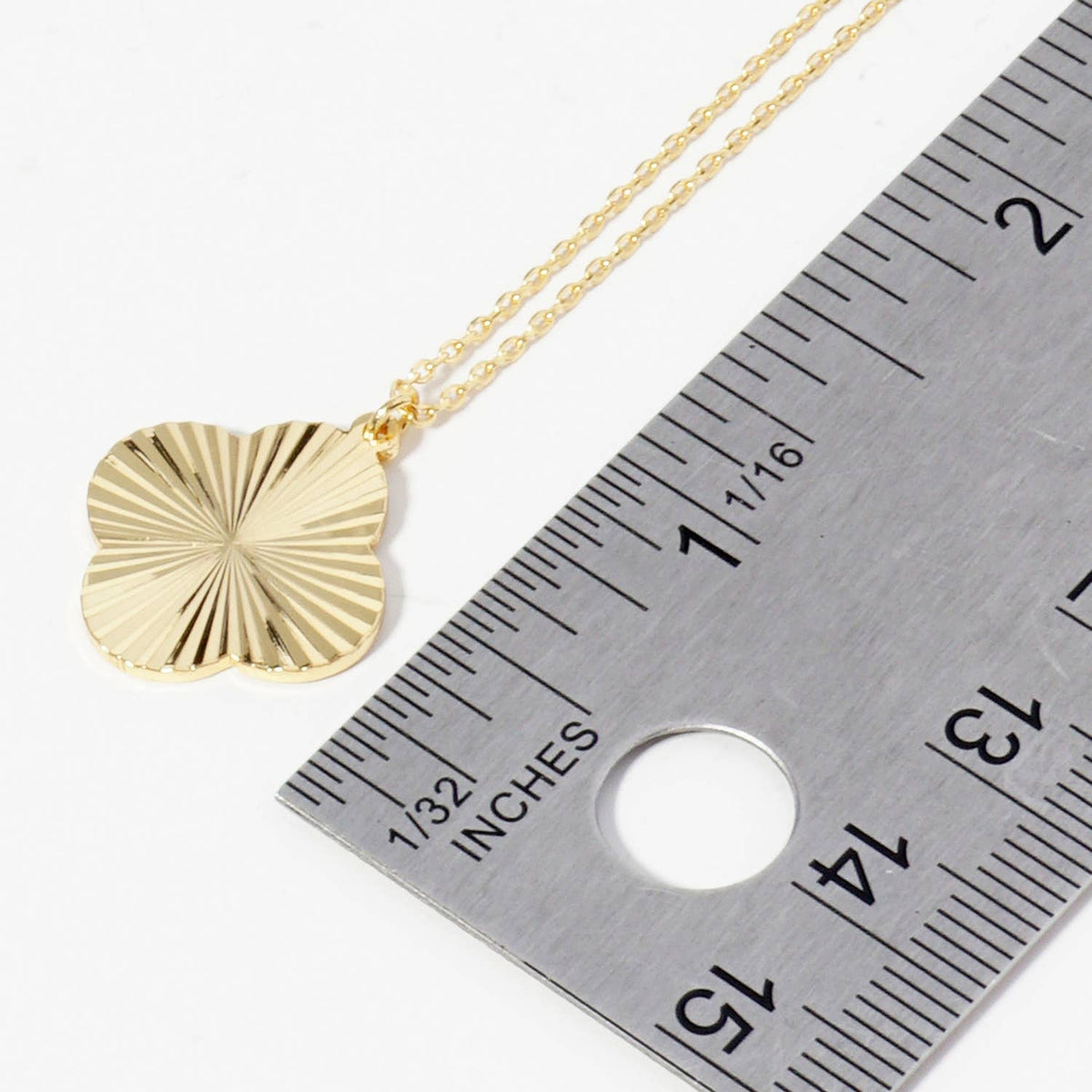 Sunburst Texture Quatrefoil Pendant Brass Necklace