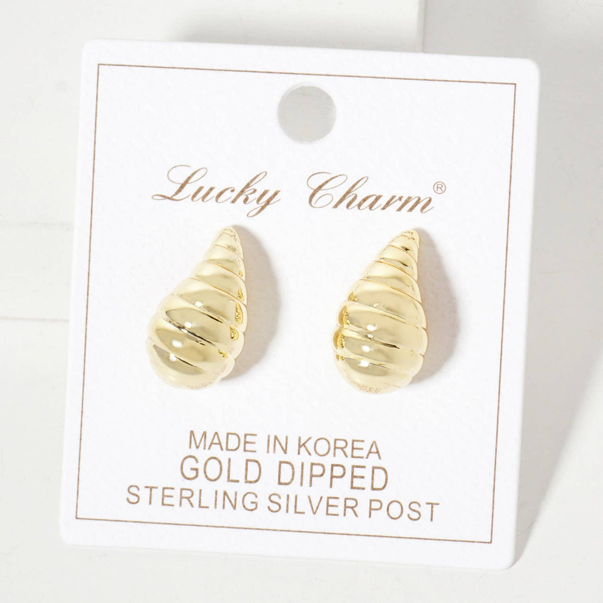 Polished Brass Textured 20mm Puffy Teardrop Stud Earrings