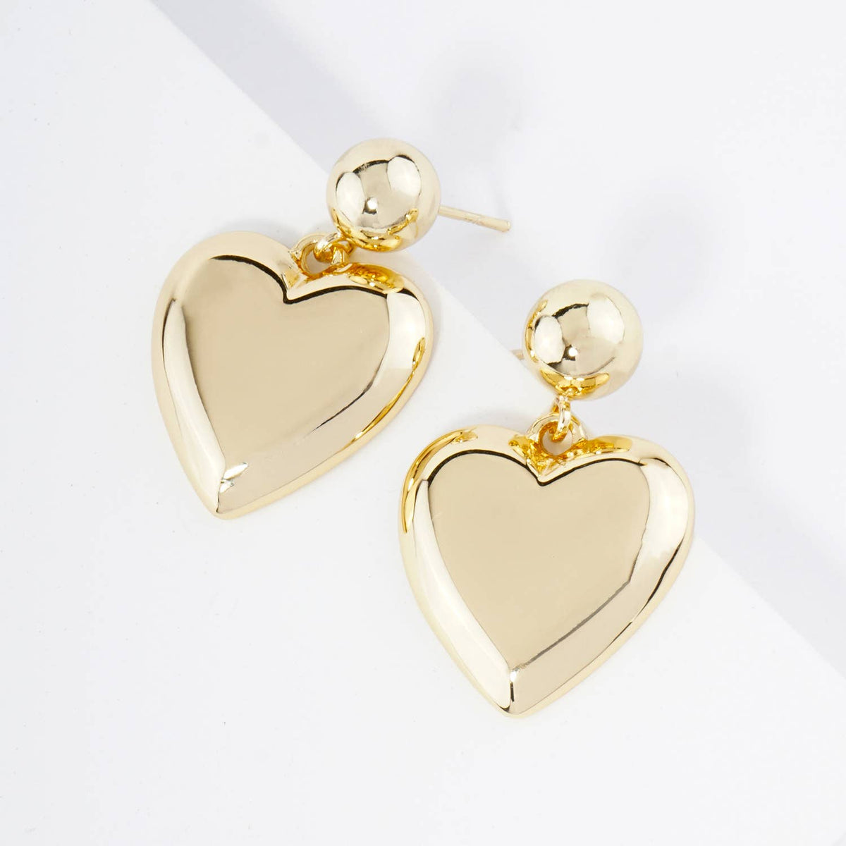 Heart Drop Dangle Post Earrings / 18K Gold Dipped