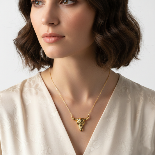 Western Bull Skull Pendant Necklace