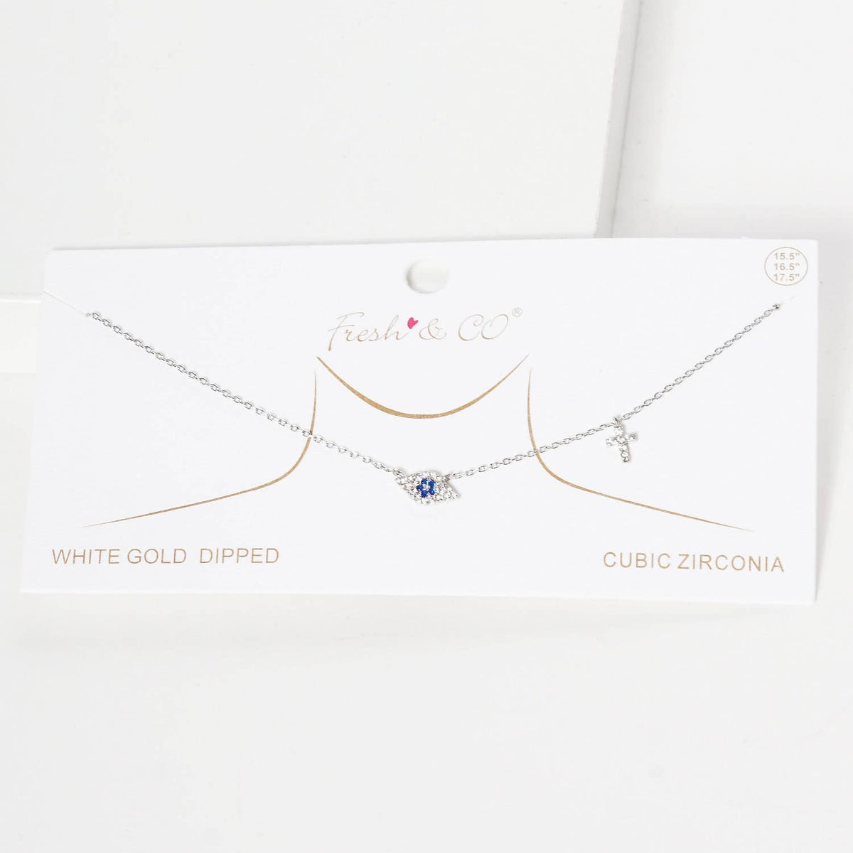 Gold Blue Evil Eye w/ Cross Necklace