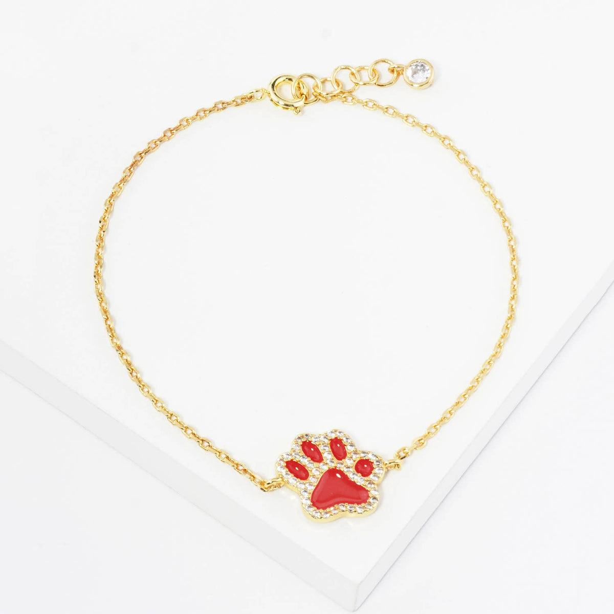 Colorful Paw Print Gold-Dipped Bracelet with Cubic Zirconia