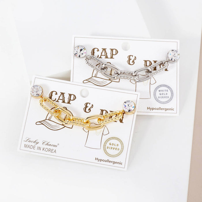 Crystal Chain Cap & Collar Pin