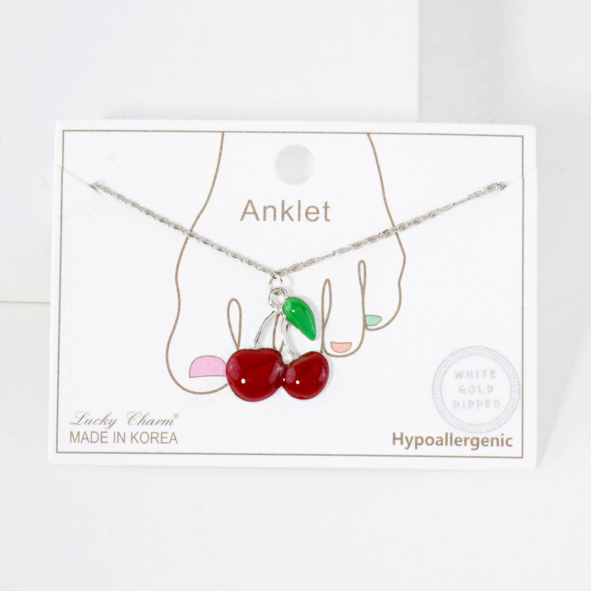 Enamel Cherry Charm Anklet in 18K Gold Plated Brass