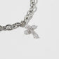 Cubic Zirconia Cross Charm Link Bracelet with Magnetic Clasp