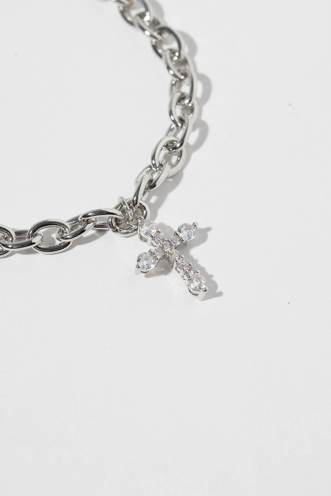 Cubic Zirconia Cross Charm Link Bracelet with Magnetic Clasp
