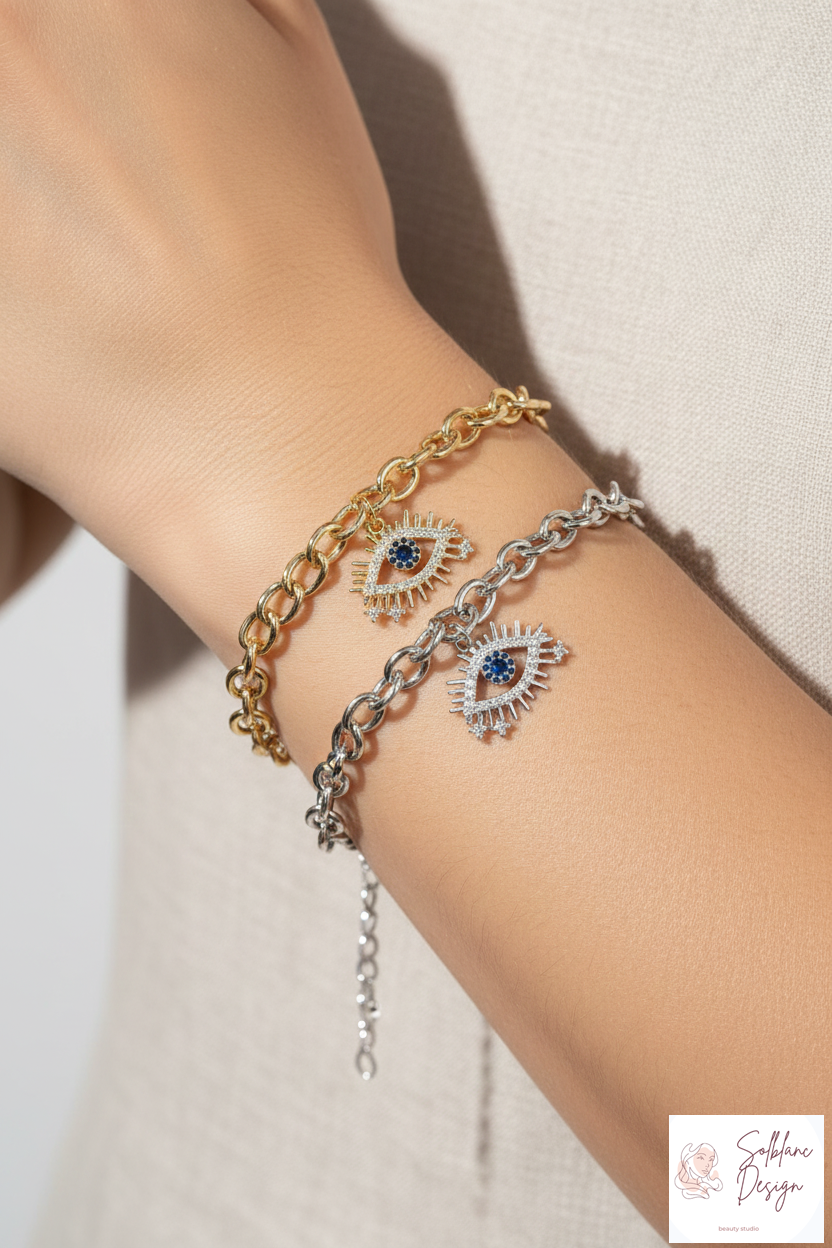 Pave Evil Eye Link Bracelet with Magnetic Clasp