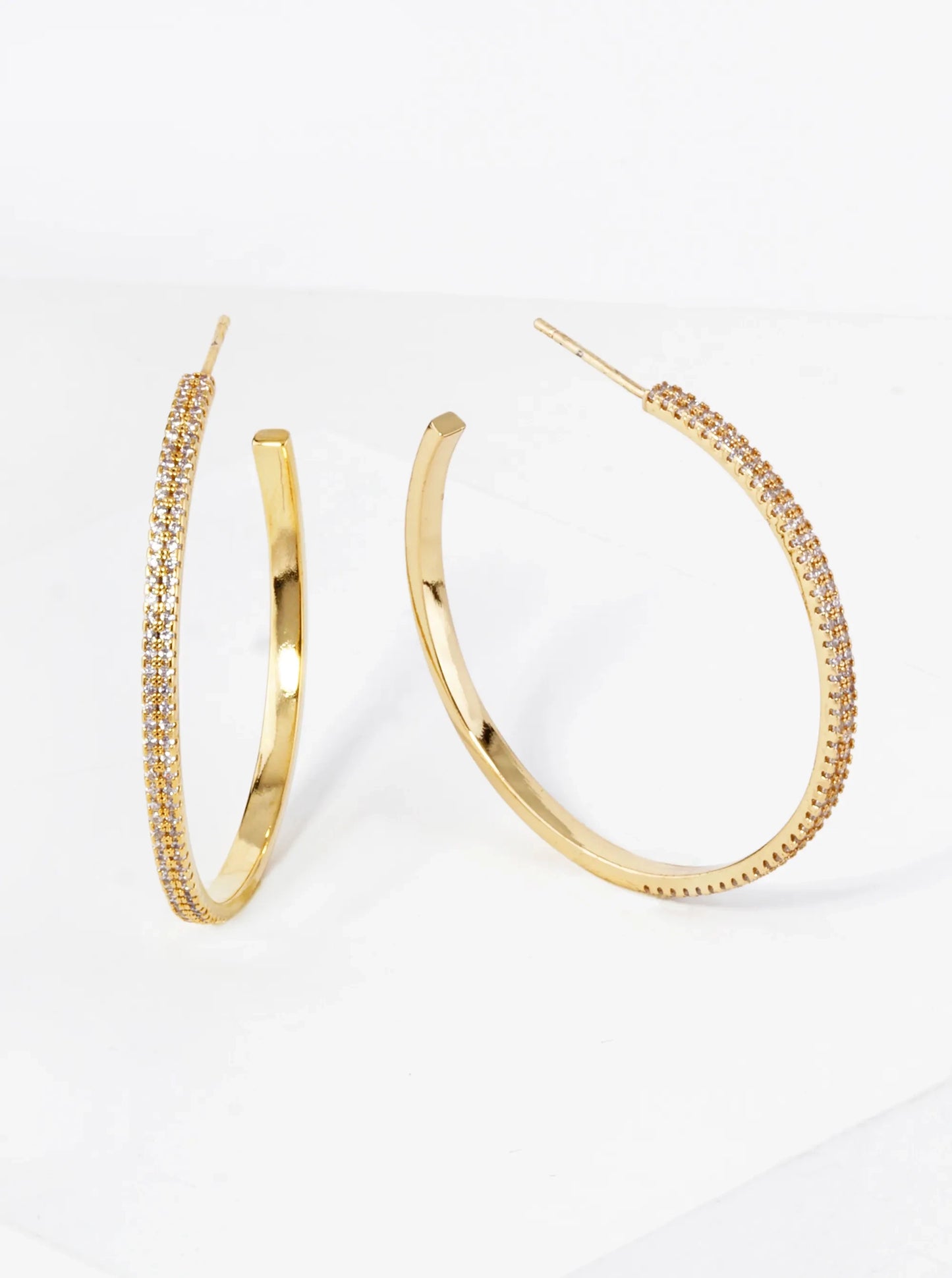 40mm 18K Gold Dipped Double Row Micro Pave Cubic Zirconia Open Hoop Earrings