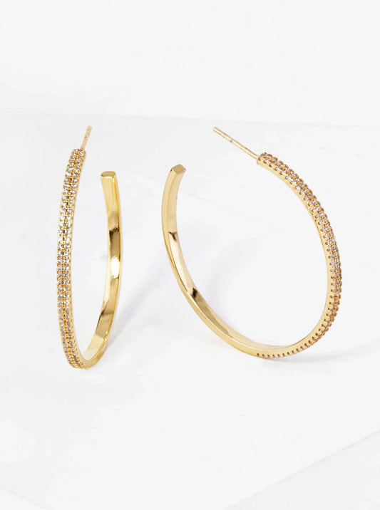 40mm 18K Gold Dipped Double Row Micro Pave Cubic Zirconia Open Hoop Earrings