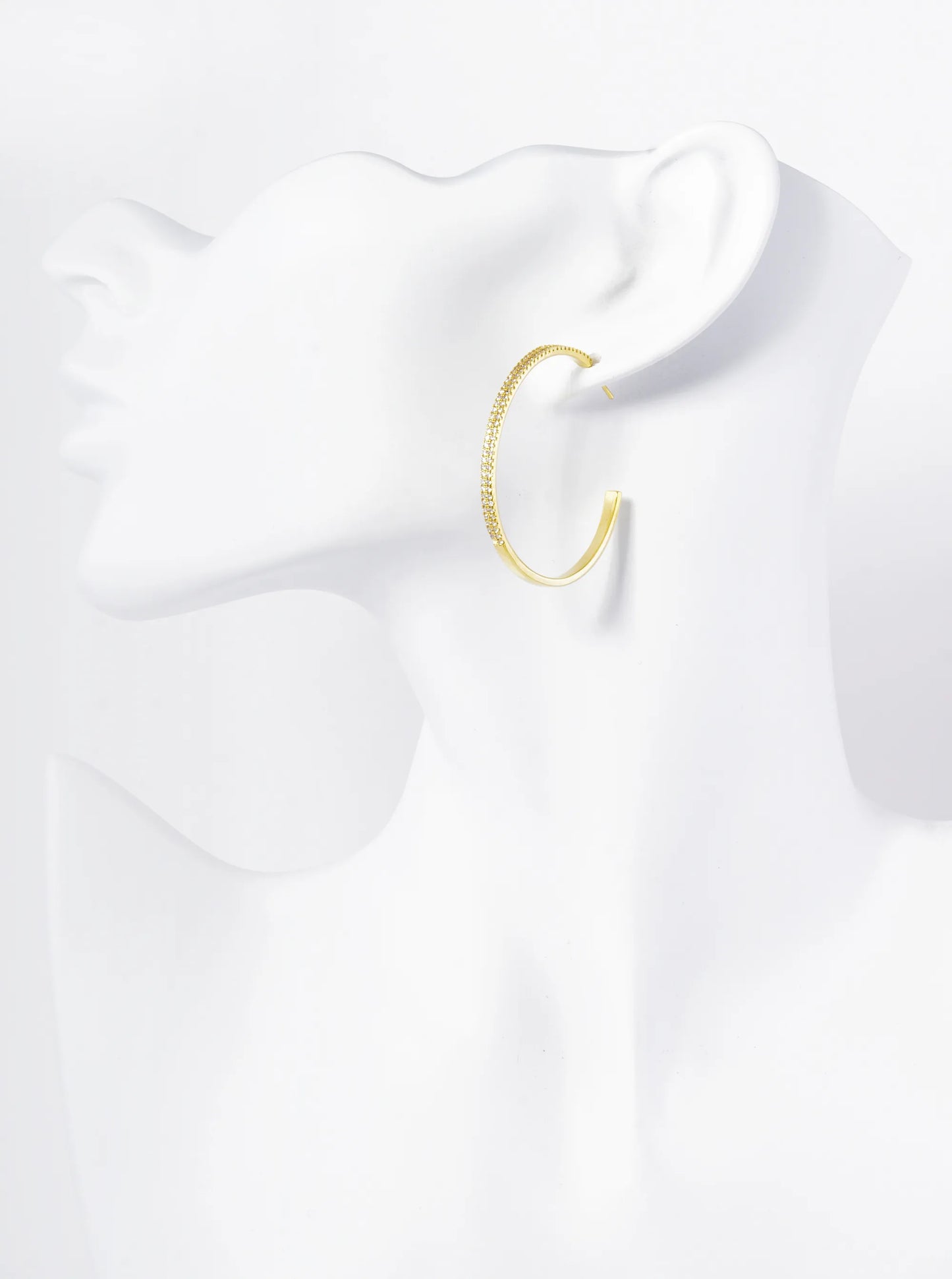 40mm 18K Gold Dipped Double Row Micro Pave Cubic Zirconia Open Hoop Earrings