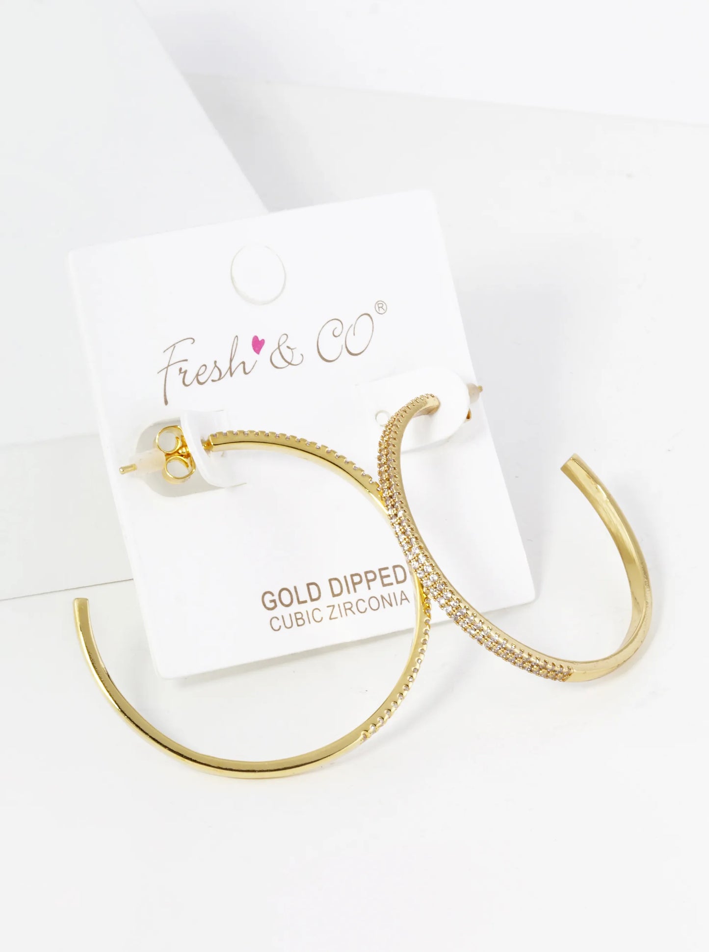 40mm 18K Gold Dipped Double Row Micro Pave Cubic Zirconia Open Hoop Earrings