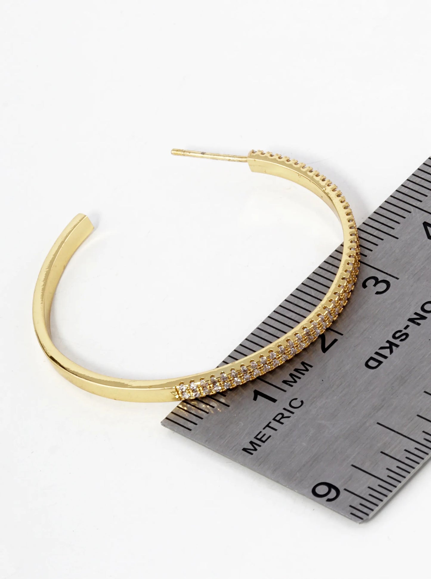 40mm 18K Gold Dipped Double Row Micro Pave Cubic Zirconia Open Hoop Earrings