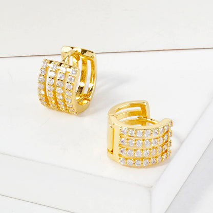 Four Cubic-Zirconia Strands 10mm Huggie Hoop Earrings