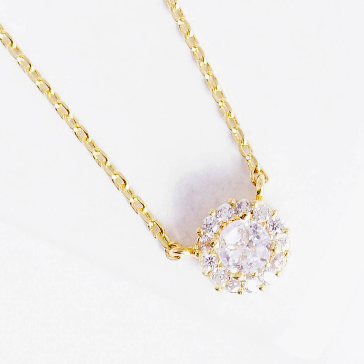 Minimalist Round Halo Cubic Zirconia Pendant Necklace