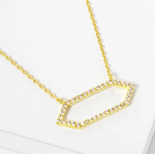 18K Gold Dipped CZ Pave Hexagon Pendant Necklace