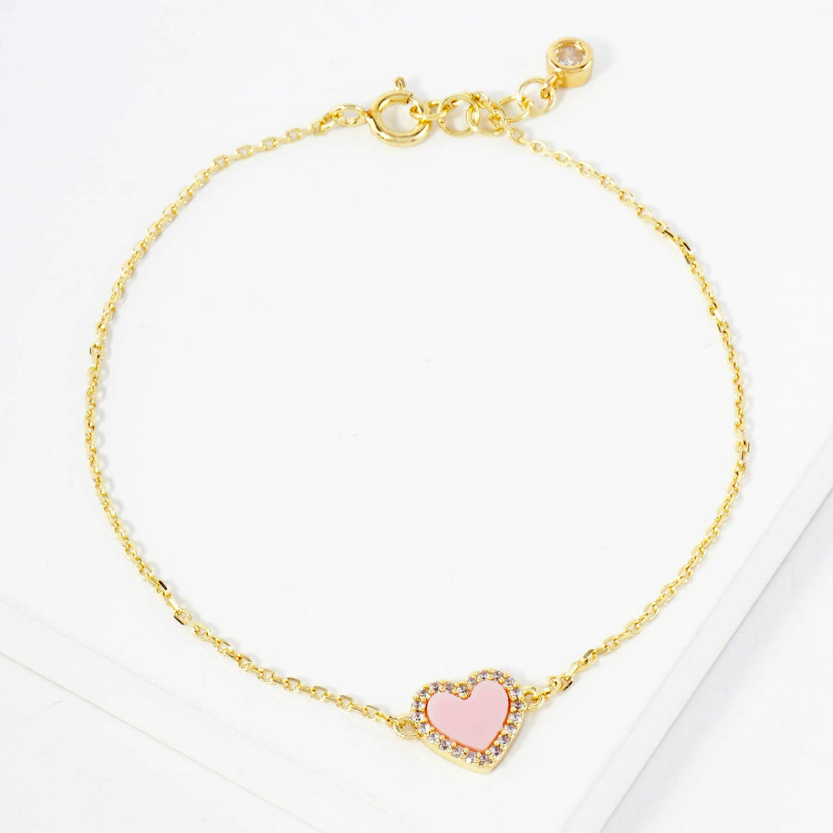 Pave-Set Cubic-Zirconia 9mm Heart Charm Chain Bracelet