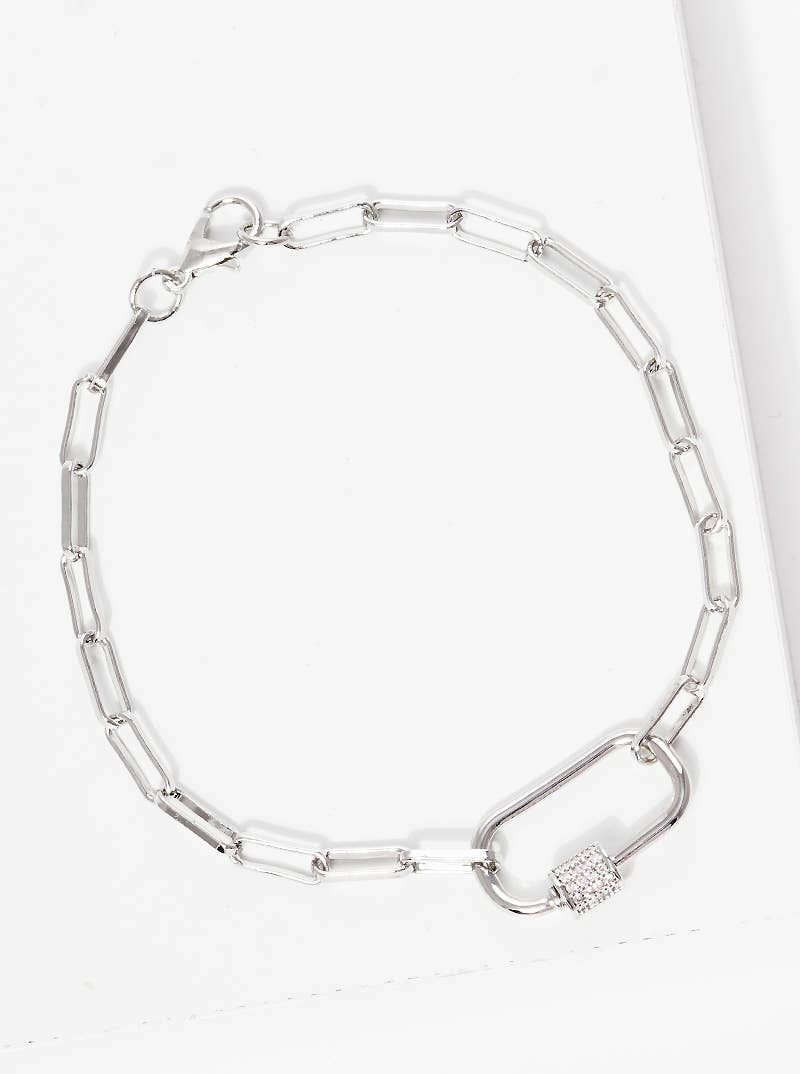 Pave Lock Link Chain Bracelet