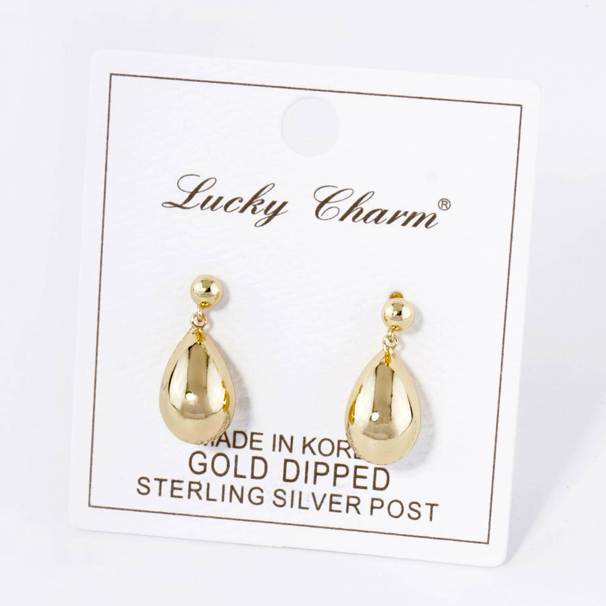 Small Puffy Teardrop Drop Dangle Post Earrings / 18K Gold